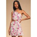 Yellow Floral Cutout One-Shoulder Mini Dress | Womens | X-Large (Available In XS, S, M, L) | 100% Cotton | Lulus | Dresses