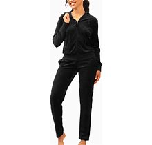 Facitisu Tracksuit For Women Set 2 Piece Joggers Velour Jogging Sweat Outfits Hoodie And Sweatpants Set 3X-Large, Black