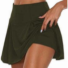 Skpblutn Women's Pleated Tennis Skirt Shorts High Waisted Athletic Skorts Workout Sports Yoga Skirts Casual Army Green M