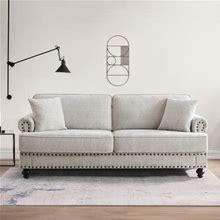 Alcott Hill® Cirina Chenille Rolled Arm Sofa W/ Nailhead Trim & 2 Pillows Chenille In Gray | 36 H X 80 W X 32.8 D In | Wayfair