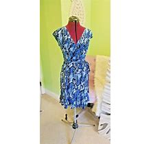 Glamour Brand Dress - Lovely Faux Wrap Blue Zebra Career/Day Dress