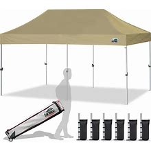 Eurmax 10'X20' Ez Pop Up Canopy Tent Commercial Instant Canopies With Heavy Duty Roller Bag,Bonus 6 Sand Weights Bags (Khaki)