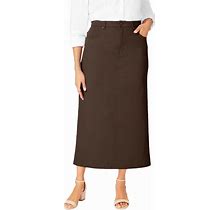 Jessica London Women's Plus Size Classic Cotton Denim Midi Skirt Pockets Long