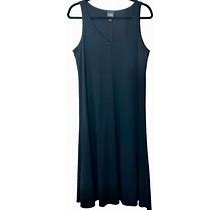 Eileen Fisher Black Sleeveless V-Neck Midi Dress Sz M