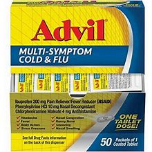 Advil Multi Symptom Cold And Flu Medicine, Cold Medicine For Adults With Ibuprofen, Phenylephrine HCL And Chlorpheniramine Maleate - 50 Coated Tablets