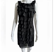 Adrianna Papell Womens Black Sleeveless Lined Tiered Chiffonruffled Dress Sz 6