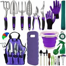 105-Piece Gardening Kit Including Garden Kneeling Pad Heavy-Duty Aluminum Gardening Hand Tools (Purple), Garden Tool Set