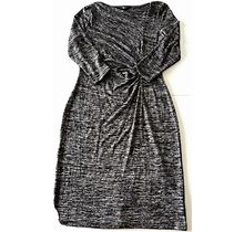 Talbots Petites Womens SZ Sp Black/Heather 3/4 Sleeve Midi Length Slip On Dress