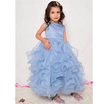 Flower Girl Dress Blue Organza Long Scoop A-Line 2024