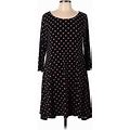 Nina Leonard Casual Dress - A-Line Boatneck 3/4 Sleeve: Black Hearts Dresses - Women's Size Large