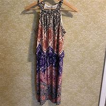 Dress Barn Dresses | Halter Neck Dress Paisley/Aztec Pattern | Color: Purple/Tan | Size: 4