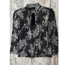 ALEX EVENINGS 2-Pc Sz S Black Sparkle Floral Jacket & Sleeveless Blouse VINTAGE
