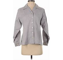 Talbots Long Sleeve Button Down Shirt: Gray Tops - Women's Size 4 Petite