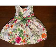 George Girls Party Dress White With Pink Green Floral 6-9 Months Lined