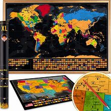 XL Scratch Off World Map With All 233 Flags + Deluxe USA Scratch Off Map | 36X24 Easy To Frame Travel Map Scratch Off Poster | World Map Scratch Off
