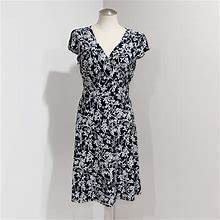 Loft Dresses | Ann Taylor Loft Women's Black & White Floral Fit & Flare Midi Dress Size 6 | Color: Black/White | Size: 6