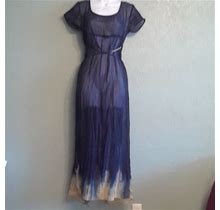 Esprit Dresses | Nwot Vintage Esprit Maxi Dress. Blue Cream Dip | Color: Blue/Cream | Size: M