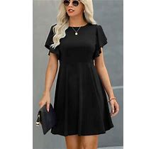 Black Ruffle Sleeve A-Line Short Dress