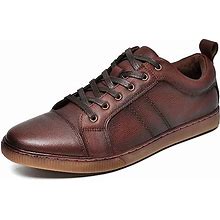 Men's Casual Sneakers Fashion Walking Shoes For Men Genuine Leather Upper Lace Up Slip On Shoe For Men Brown Size 8