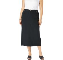 Plus Size Women's Classic Cotton Denim Midi Skirt By Jessica London In Black (Size 22) 100% Cotton