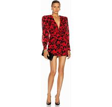 Daniele Carlotta Cinched Waist Floral Mini Dress Red Black Print IT 44 L $985