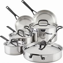 Kitchenaid 5-Ply Clad Stainless Steel 10 Piece Cookware Induction Pots And Pans Set - Polished Stainless Steel