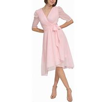 Tommy Hilfiger Glitter-Dot Puff-Sleeve Midi Dress - Ballerina Pink - Size 10