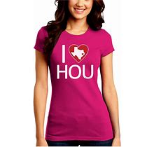 I Heart Houston Juniors Petite Crew Dark T-Shirt Hot-Pink / Juniors Fitted XX-Large