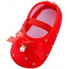 Towed22 Baby Girls Mary Jane Flats Floral Princess Wedding Dress Shoes Soft Crib First Walkers Prewalker 4,Red
