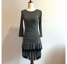 Bebe Dresses | Knit Bebe Drop-Waist Dress W/ Tiered Ruffles - Xxs | Color: Black/Gray | Size: Xxs