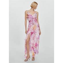 MANGO - Ruffled Floral Print Dress Violet - 8 - Women