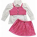 Kdfjpth Toddler Outfits For Girls Fall Long Sleeve Solid Color Coat White Shirt Tops Thousand Bird Check Vest Skirt Three Piece Kids Clothes Sets For