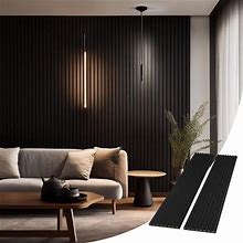 SLATPANEL Two Acoustic Matte Laminate Wall Veneer Slat Panels - Black | 94.49" X 12.6" Each | Soundproof Paneling | Interior Sound Absorption Decor