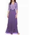 R&M Richards Womens Sequin Lace Long Jacket Dress - Mother Of The Bride Dress (6, Lavender)
