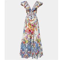 Camilla, Floral Tiered Cotton Maxi Dress, Women, Multicolor, S, Dresses