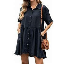Blooming Jelly Womens Flowy Casual Dress Button Down Shirt Babydoll