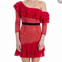 For Love And Lemons Dresses | Beautiful Red Lace Mini Dress! Off Shoulder Or One Shoulder! Practically New! | Color: Red | Size: S