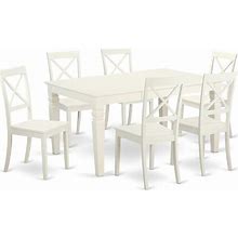 East West Furniture Weston 7-Piece Dining Set With Wood Chairs In Linen White, Kitchen & Dining Furniture Sets
