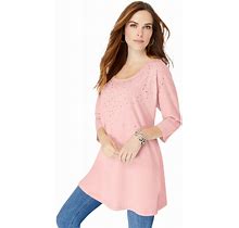 Roaman's Women's Plus Size Three-Quarter Sleeve Embellished Tunic - 30/32, Pink
