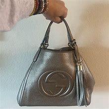 Gucci Bags | Gucci Metallic Leather Handbag With Crossbody Strap. | Color: Silver | Size: Os