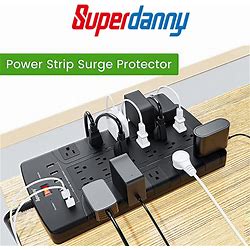SUPERDANNY Surge Protector Power Strip With 22 Outlets & 6 USB 6.5ft Extension Cord 1050J Flat Plug Power Cord For Home Office Dorm Workshop Black