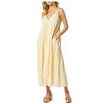 Joie Womens Yellow Adjustable Pocketed Chevron Sleeveless V Neck Tea-Length Shift Dress M
