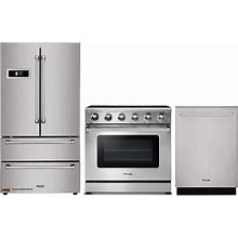 Thor Kitchen 3-Piece Appliance Package - 36-Inch Electric Range, Door Refrigerator, And Dishwasher In Stainless Steel