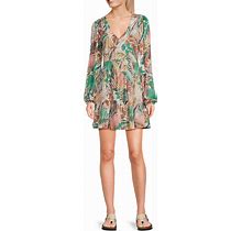 Hurley Palmetto Sunset Floral Print Long Sleeve Mini Dress, Womens, Juniors, S, Floral