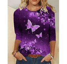 Casual Butterfly Print Long Sleeve Top 3-3XL