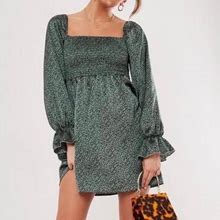 Missguided Dresses | Missguided Smocked Green Babydoll Dress | Color: Black/Green | Size: 0