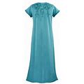Caite Womens Embroidered Maxi Dress, Long T-Shirt Dress Tone-On-Tone Floral - Turquoise - 3X