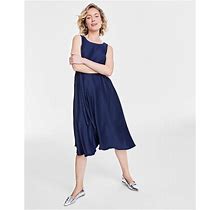 On 34th Women's Pleated Sleeveless Tie-Waist Midi Dress, Created For Macy's - Intrepid Blue - Size XS