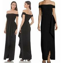 $258 Js Collections Black Maxi Long Dress 2 Xs Off Shoulder Cascade