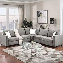 RUNWON 100 Inch Big Sectional Sofa L Shaped Couch Living Room Furniture 3 Pillows Included For Home Use Fabric Grey